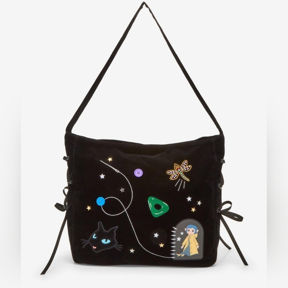 Her Universe Coraline Icons Embroidered Hobo Bag laika purse black dragonfly